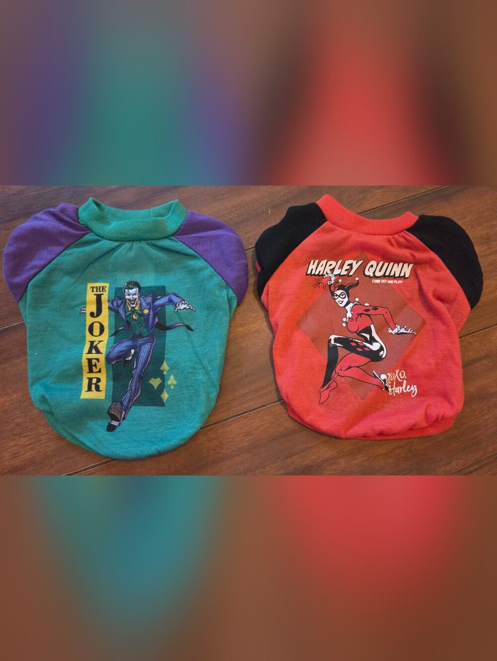 DC Comics Joker & Harley Quinn Dog Tees in Green, Purple, Red, Black Size XS